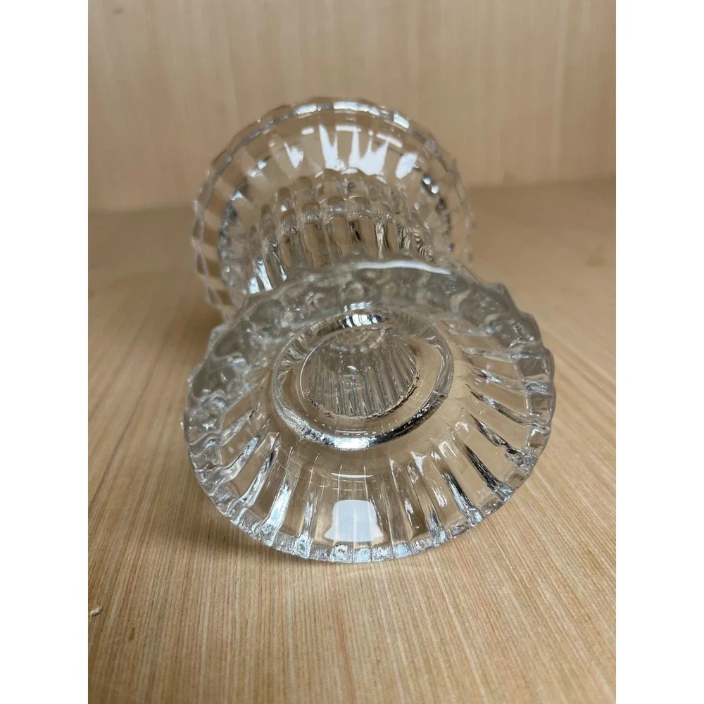 Vintage Clear Ribbed Pressed Glass Taper Candlestick Holder Scalloped Pedestal